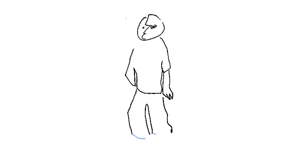 an animated drawing of a person standing in a stream